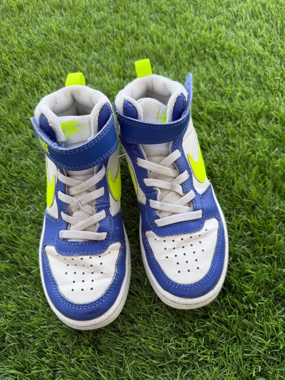 Nike Kids' Blue, White & Neon Green High-Top Sneakers - Picture 3 of 5